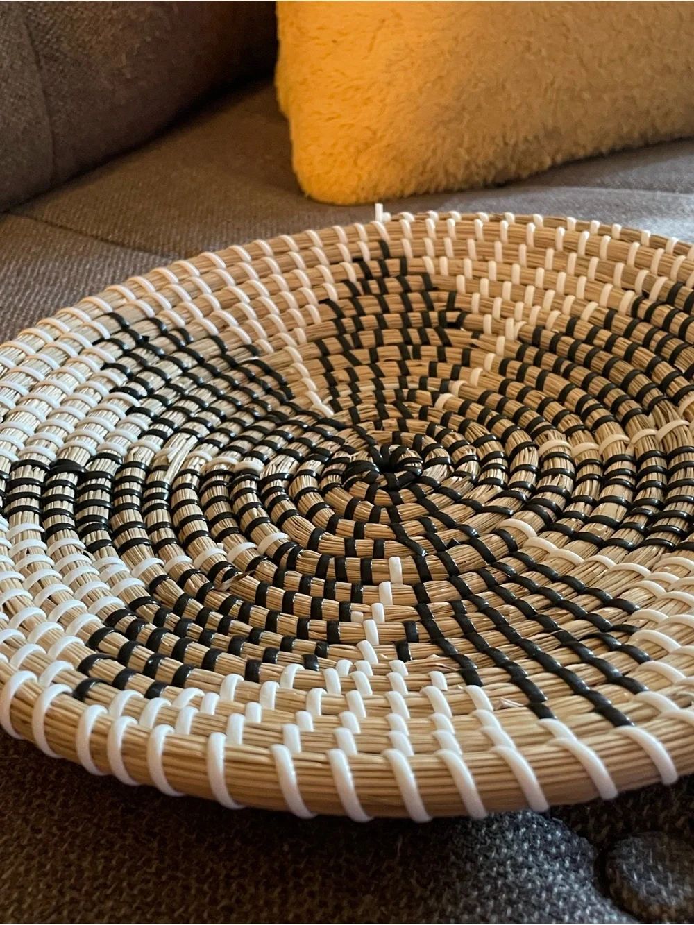 Handwoven Natural and Black Decorative Woven Wall Basket